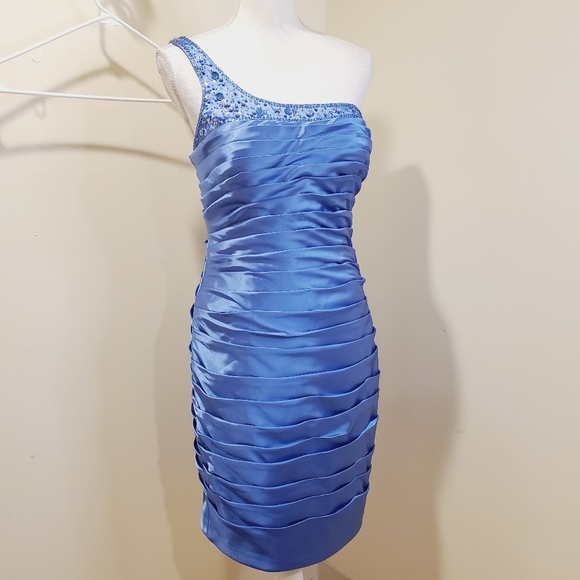 ADRIANA PAPELL blue party formal one shoulder dress Size 8 - Picture 5 of 11